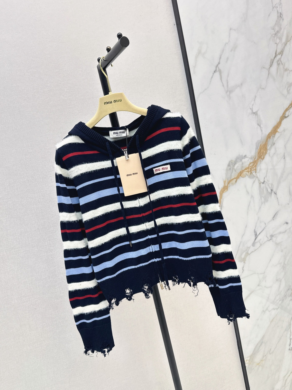26FW New Color-Block Striped Hooded Knit Cardigan 🖤