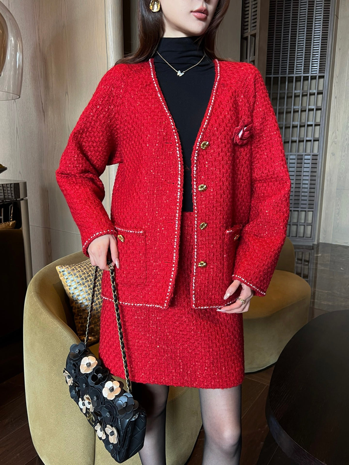 🎄Xmas🎄26FW New Year Limited Edition: Red V-Neck Knitted Jacket ❤️