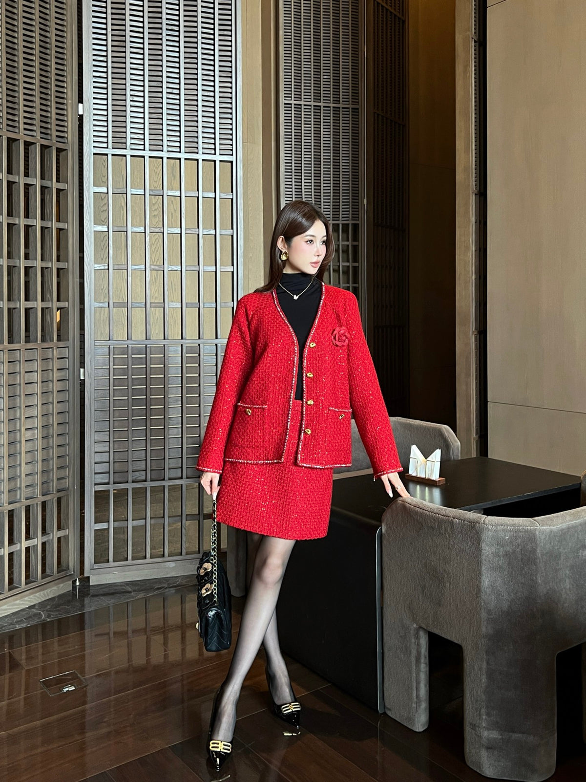 🎄Xmas🎄26FW New Year Limited Edition: Red V-Neck Knitted Jacket ❤️