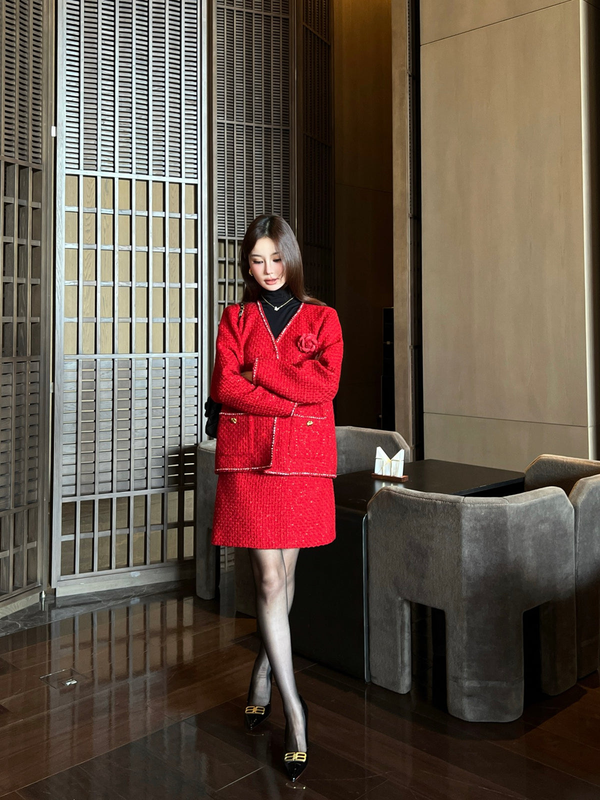 🎄Xmas🎄26FW New Year Limited Edition: Red V-Neck Knitted Jacket ❤️