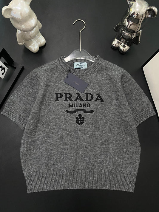 🔥Highest Quality🔥26FW New Letter-Embroidered Short-Sleeve Knit Sweater 🩶