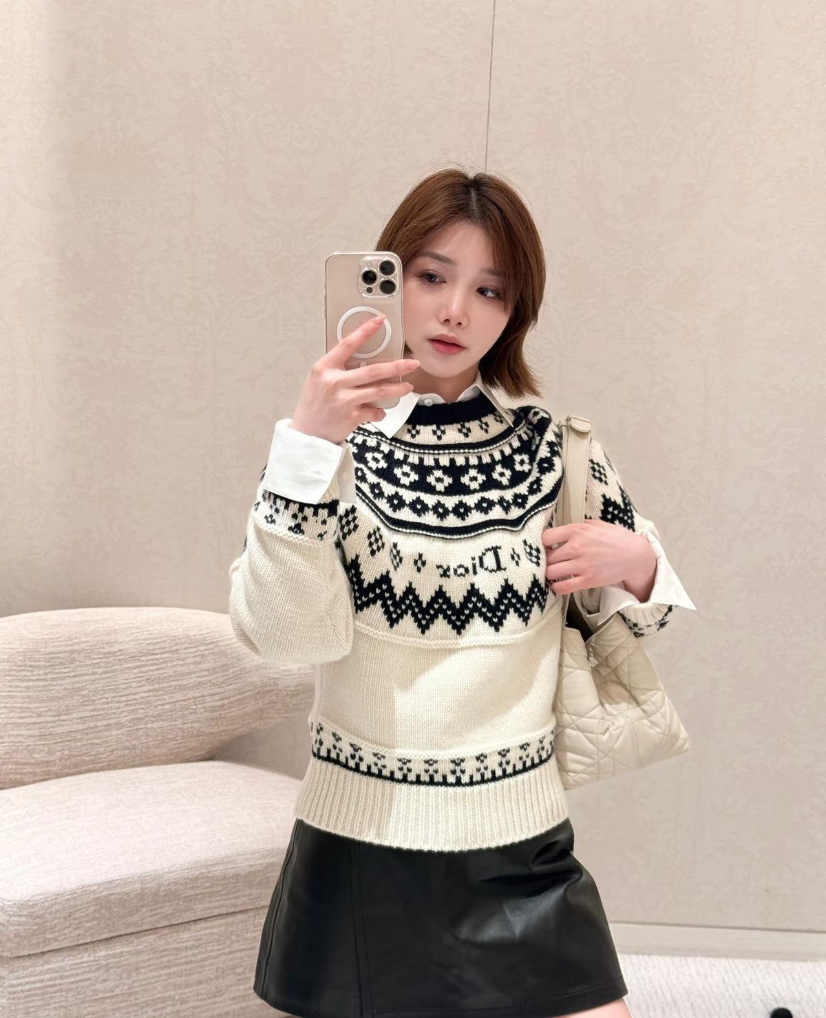 🎄Xmas🎄26FW New Ski Collection Fair Isle Crewneck Sweater 🤍🖤