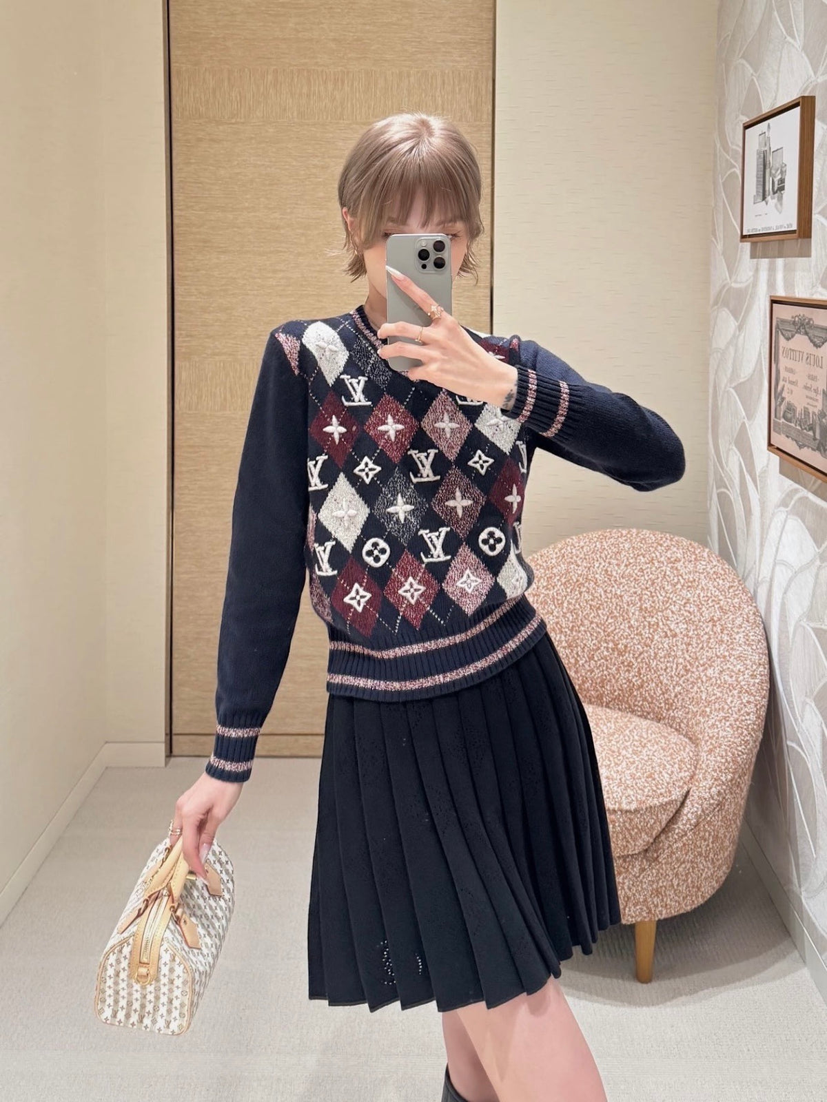 🎄Xmas🎄26FW New Quilted-Pattern Jacquard Sweater 🖤