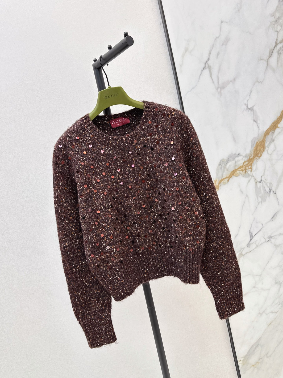 26FW New Sequin-Yarn Crewneck Knit Sweater 🤍💚🤎