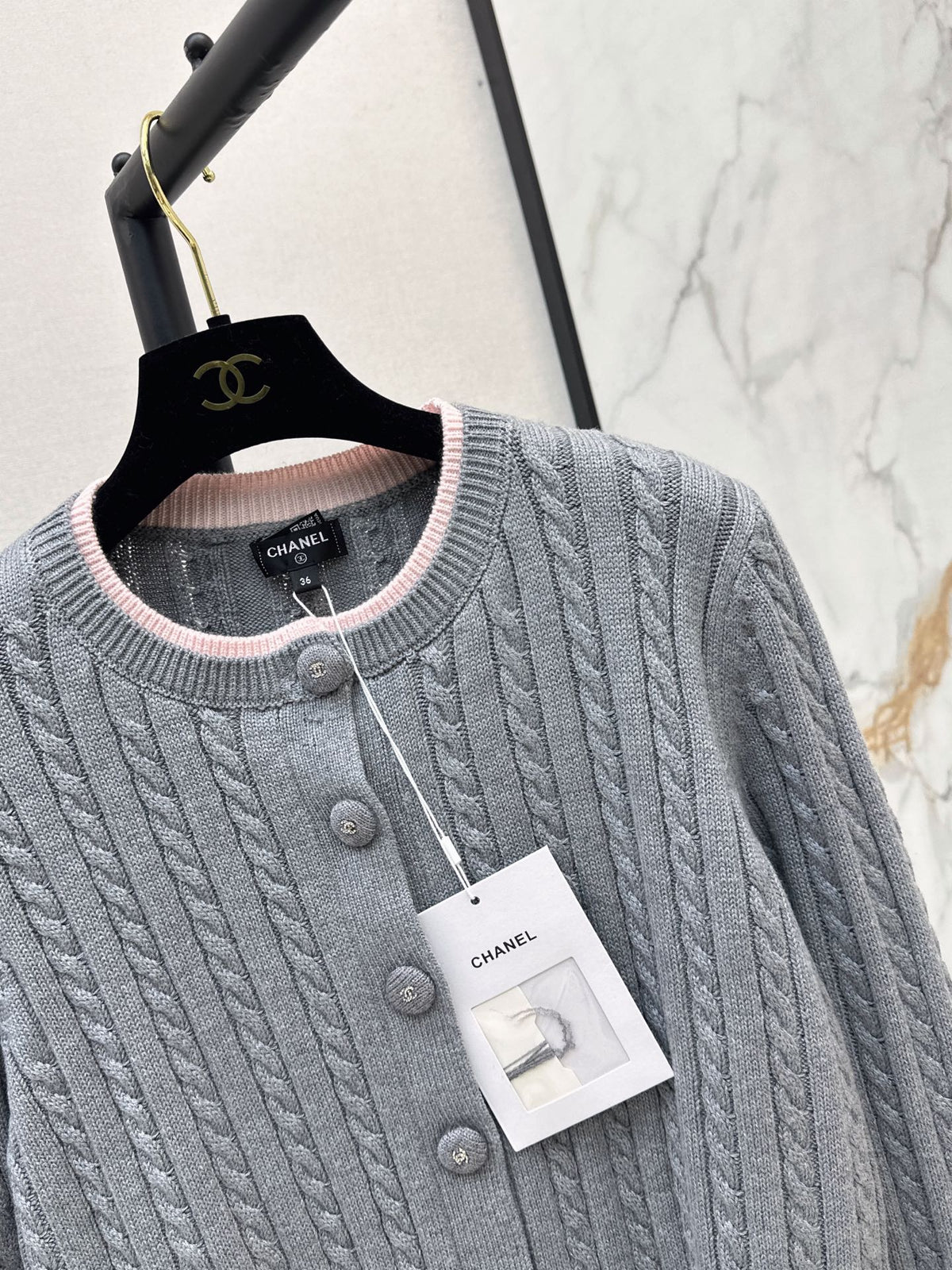 26FW New Cable-Knit Cardigan in Grey & Pink Colorblock 🩶