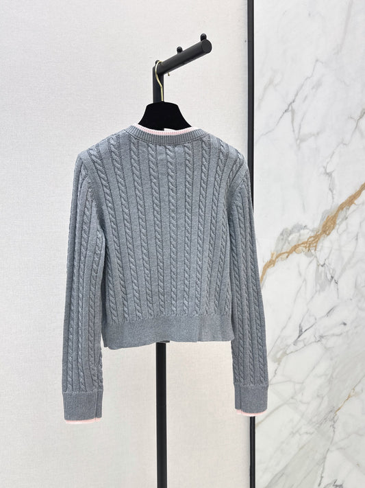 26FW New Cable-Knit Cardigan in Grey & Pink Colorblock 🩶