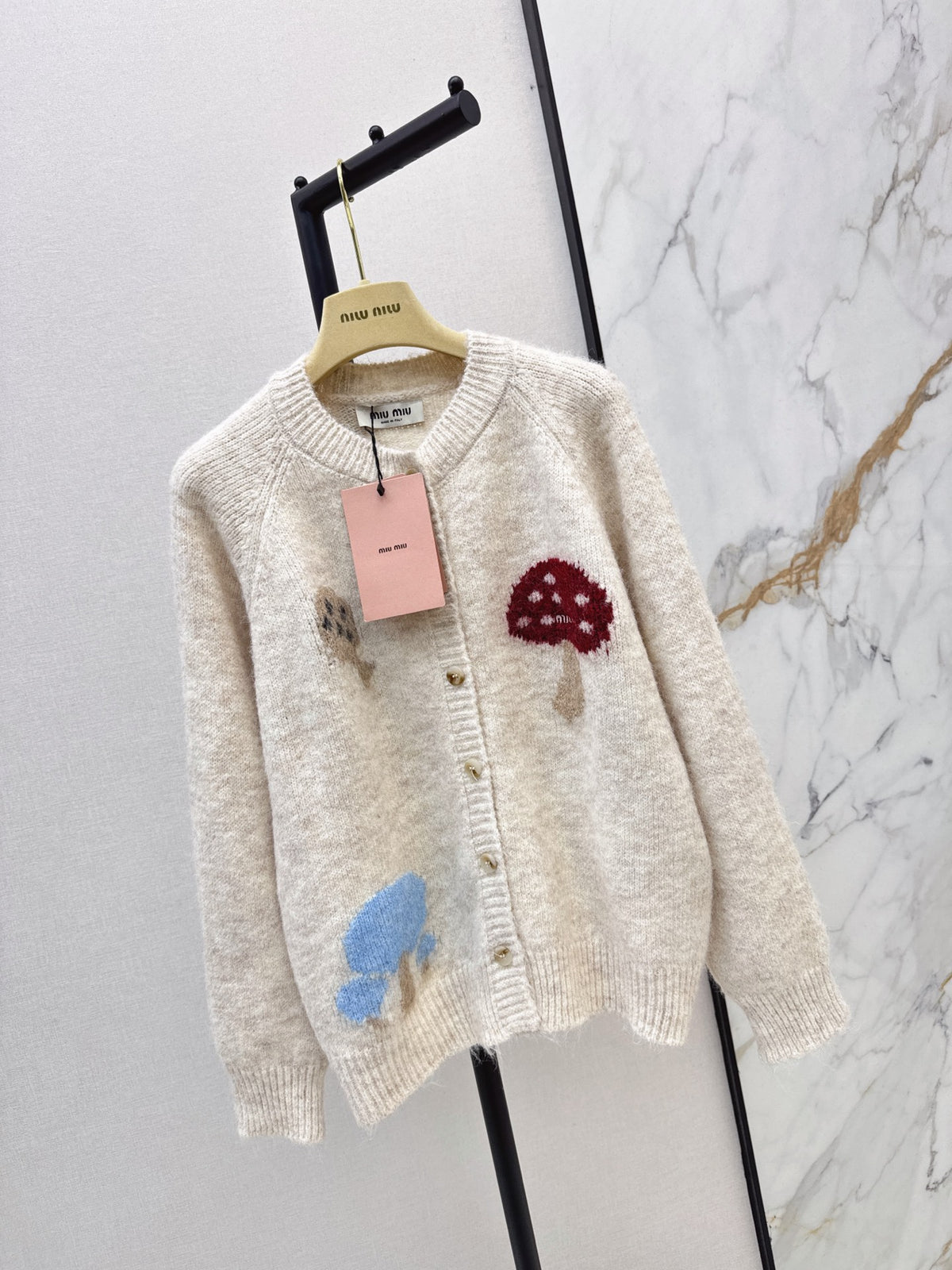 26FW New Mushroom-Motif Crew-Neck Oversized Cardigan 🤍🩶🤎