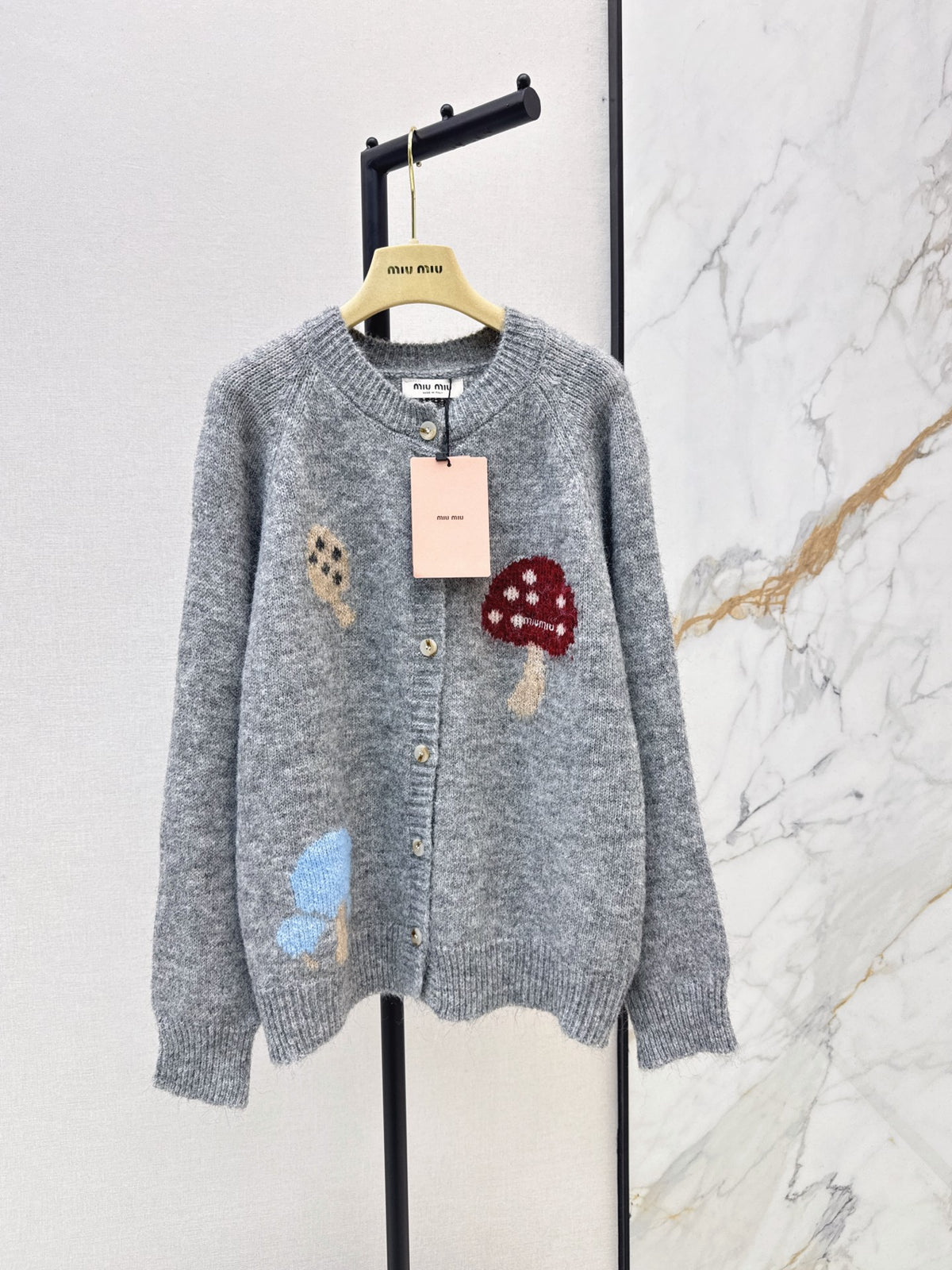 26FW New Mushroom-Motif Crew-Neck Oversized Cardigan 🤍🩶🤎