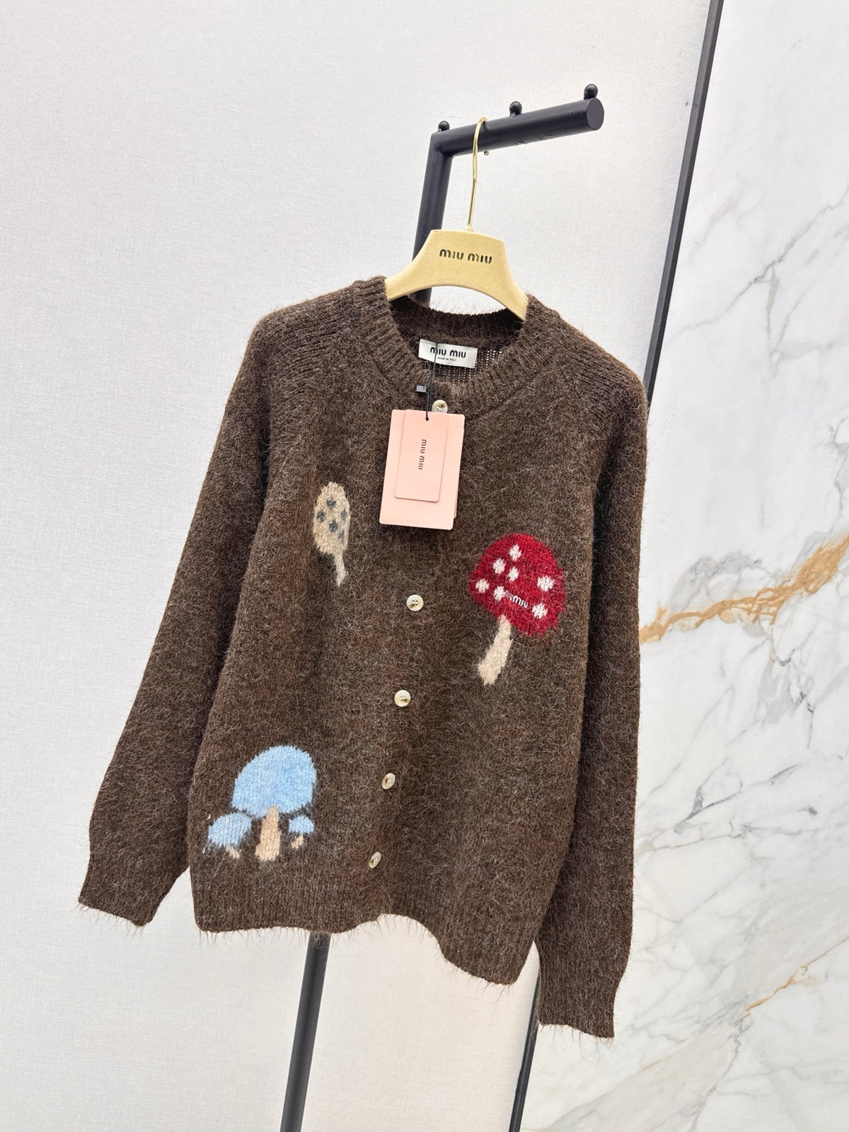 26FW New Mushroom-Motif Crew-Neck Oversized Cardigan 🤍🩶🤎