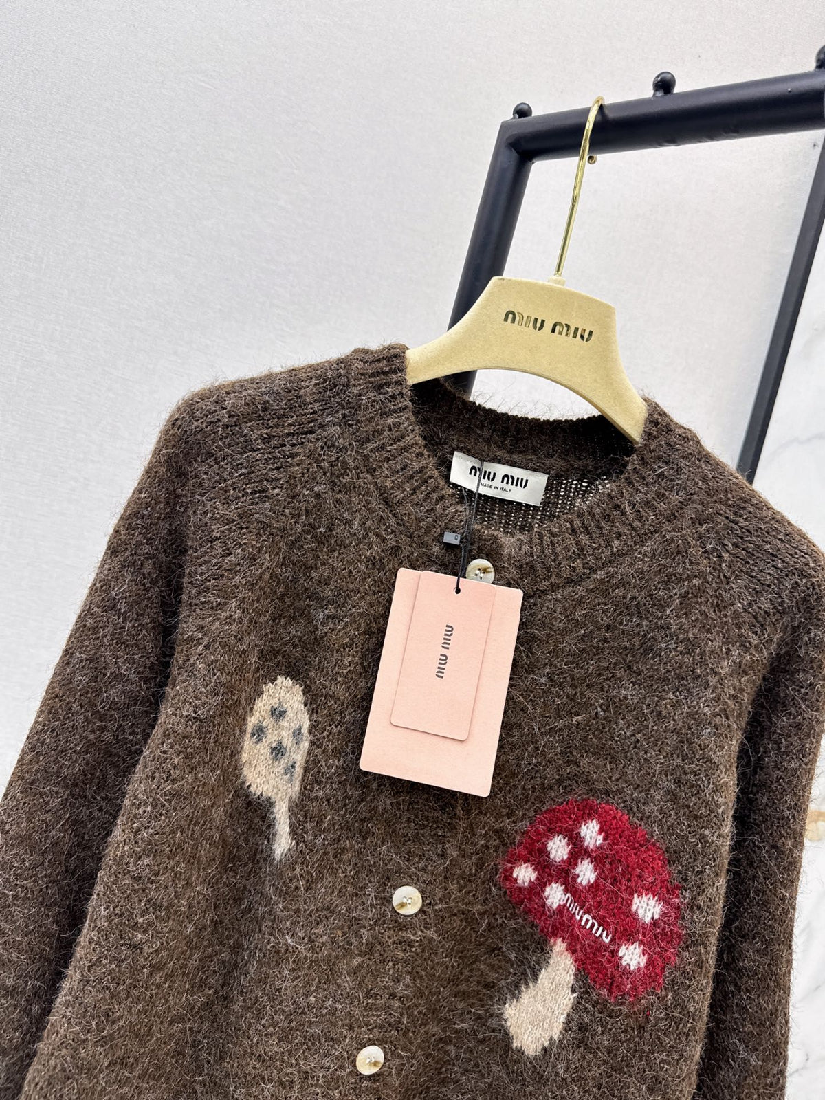 26FW New Mushroom-Motif Crew-Neck Oversized Cardigan 🤍🩶🤎