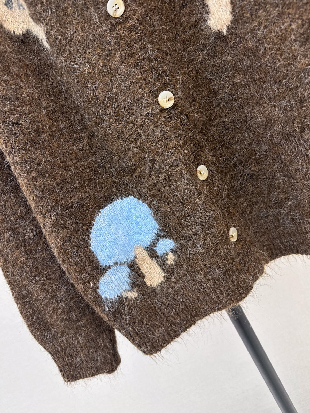 26FW New Mushroom-Motif Crew-Neck Oversized Cardigan 🤍🩶🤎