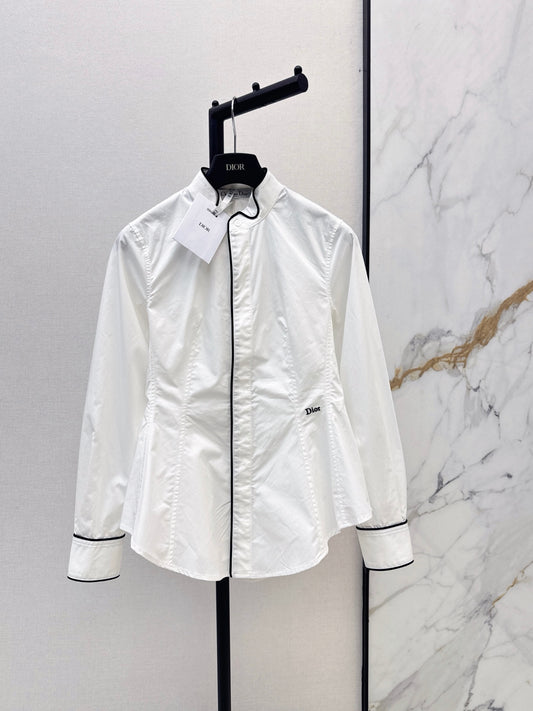 26FW New White Shirt with Contrast-Trim Stand Collar 🤍
