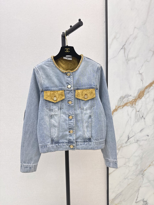 🔥Highest Quality🔥26FW New Crew-Neck Suede-Paneled Jacket with Chain Detail 🩵