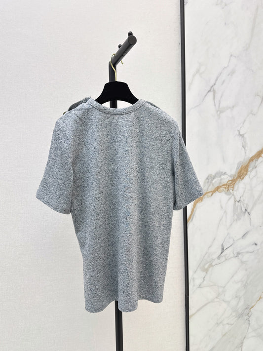 26FW New Grey Short-Sleeve Knit Top with Shoulder Buttons 🩶