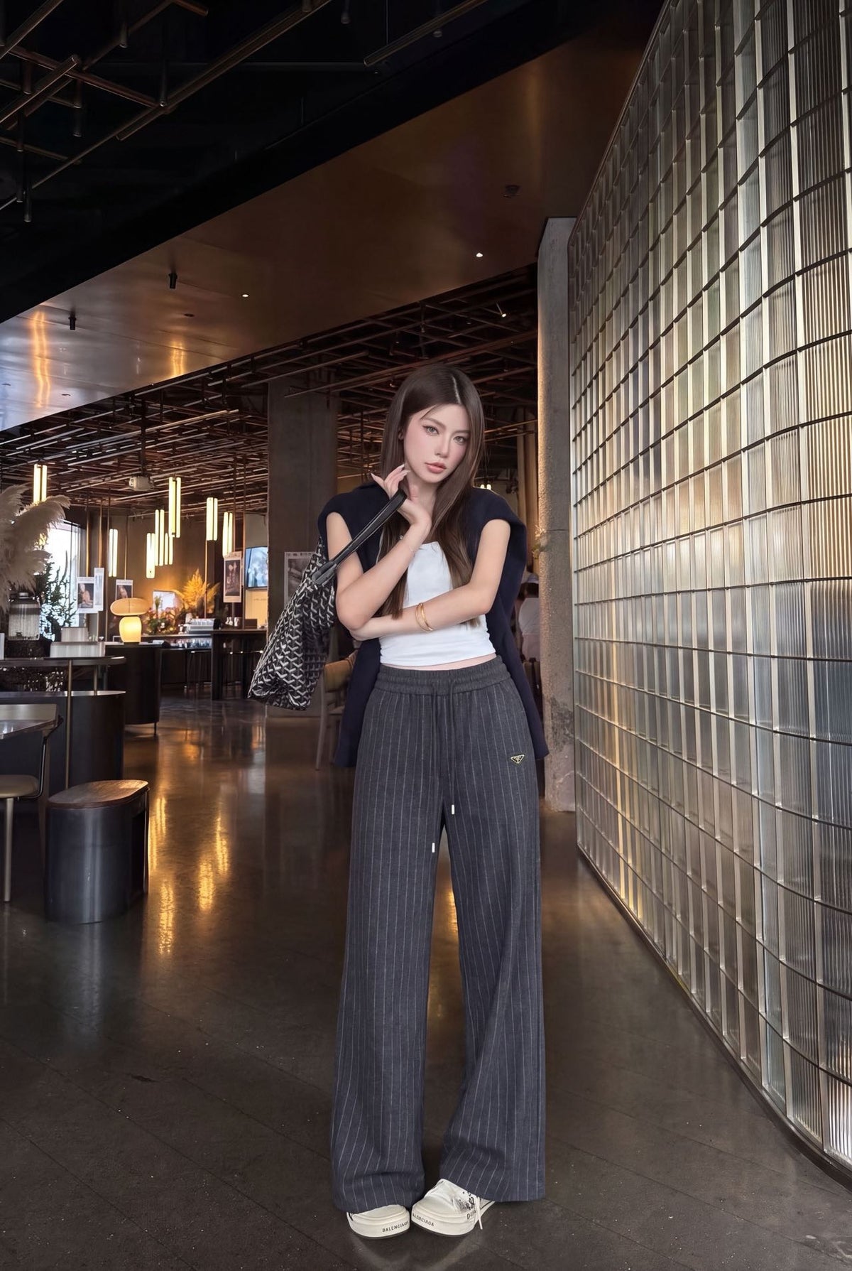 26FW New Striped Wool Wide-Leg Trousers 🩶🖤