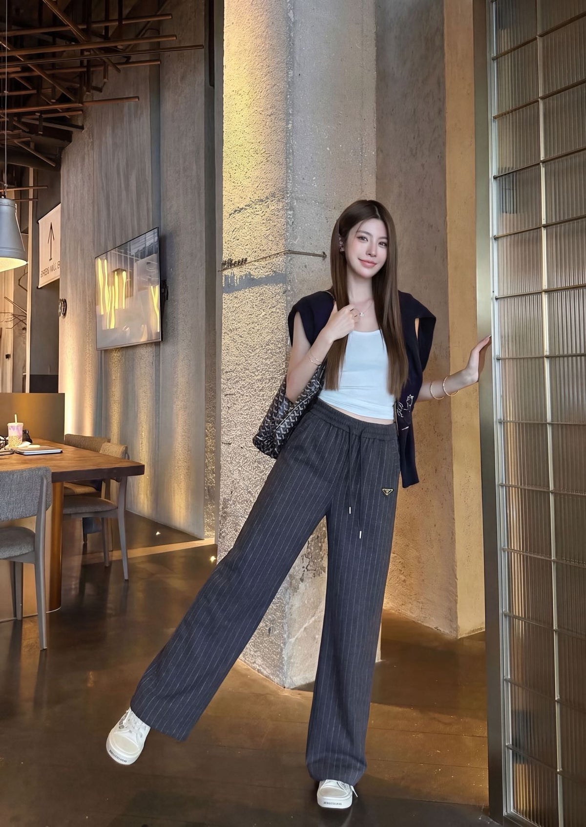 26FW New Striped Wool Wide-Leg Trousers 🩶🖤