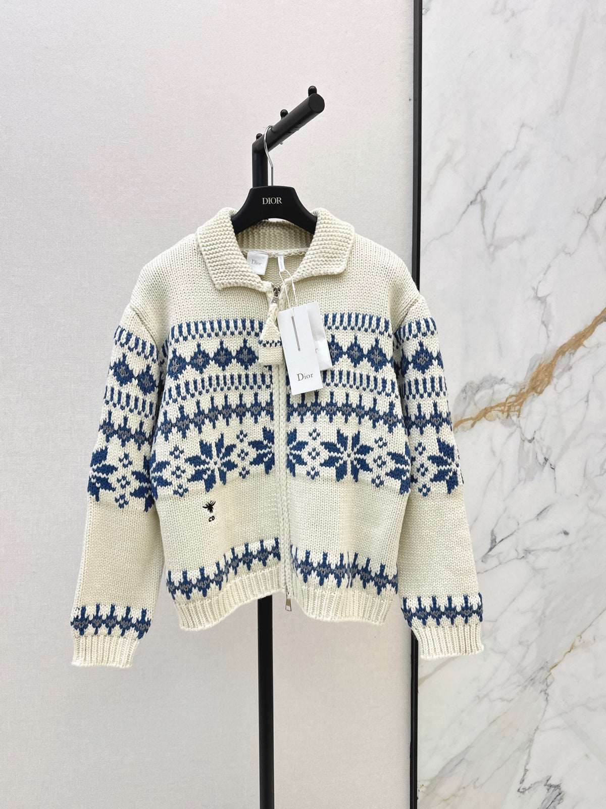 26FW New Fair Isle Zip-Up Knit Cardigan with Fold-Over Collar 🤍