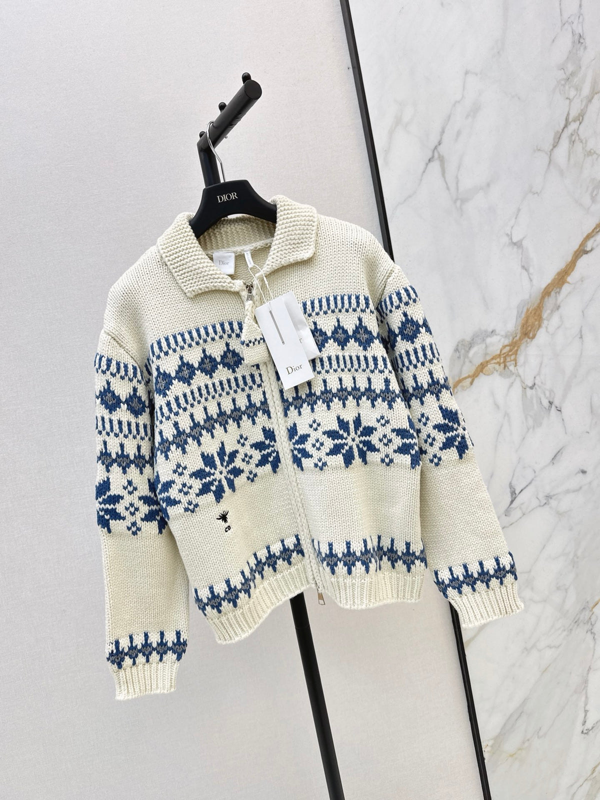 26FW New Fair Isle Zip-Up Knit Cardigan with Fold-Over Collar 🤍