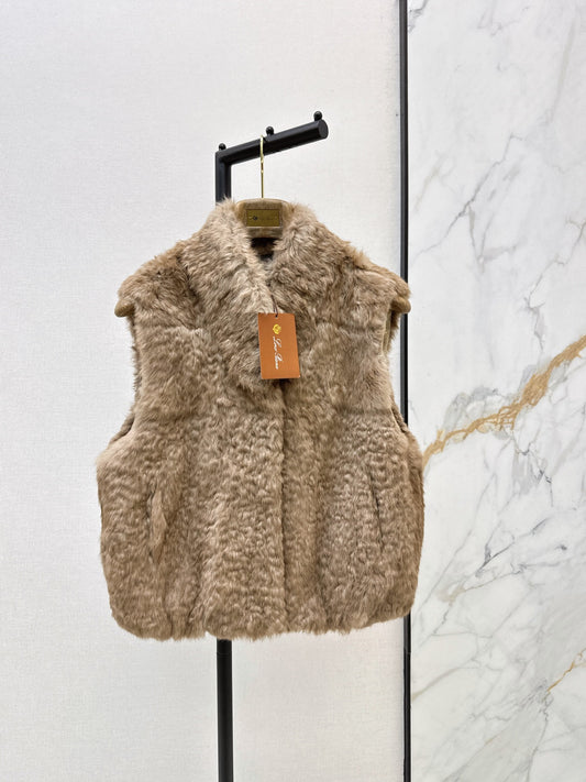 26FW New Solid-Color Stand-Collar Rabbit Fur Vest 🤎