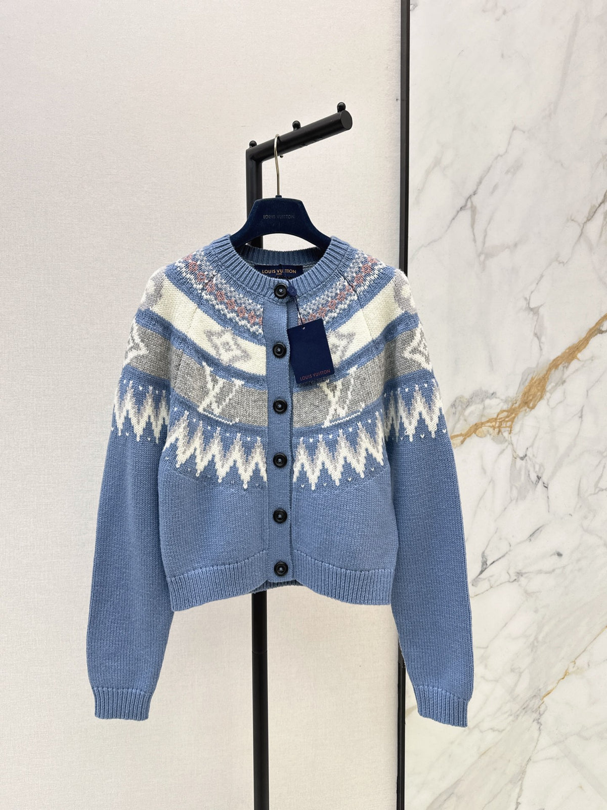 26FW New Fair Isle Monogram Jacquard Cashmere Cardigan 🩵🖤
