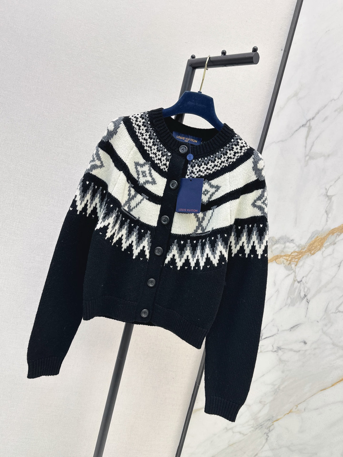 26FW New Fair Isle Monogram Jacquard Cashmere Cardigan 🩵🖤