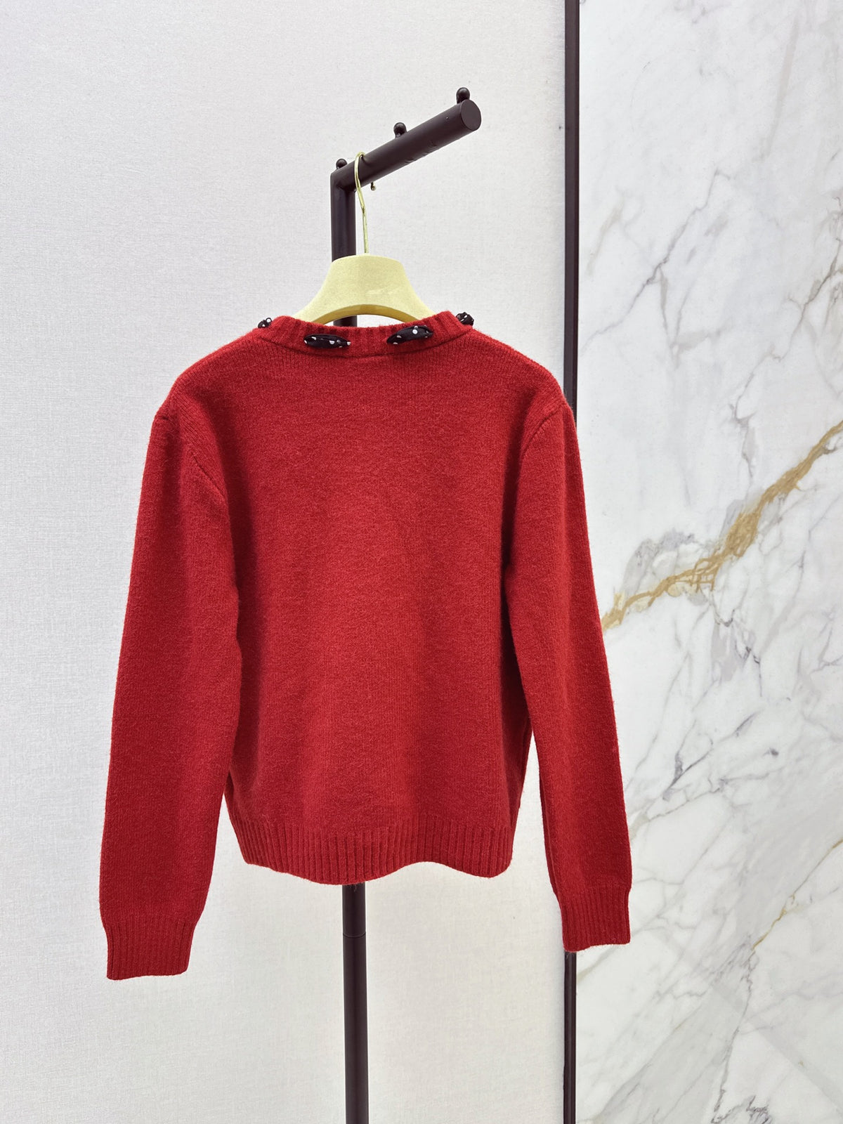 🎄Xmas🎄26FW New Polka-Dot Silk-Scarf-Detail Crewneck Cardigan 🤍❤️