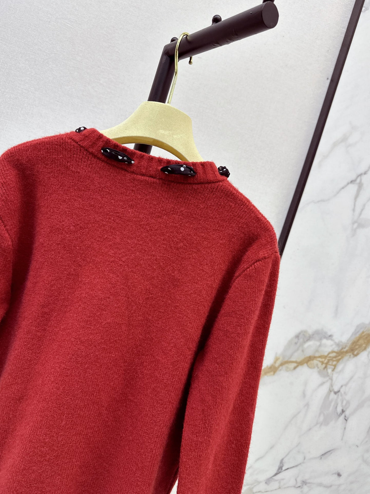🎄Xmas🎄26FW New Polka-Dot Silk-Scarf-Detail Crewneck Cardigan 🤍❤️