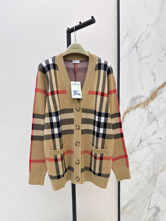 26FW New V-neck Vintage Plaid Wool Knit Cardigan 🤎