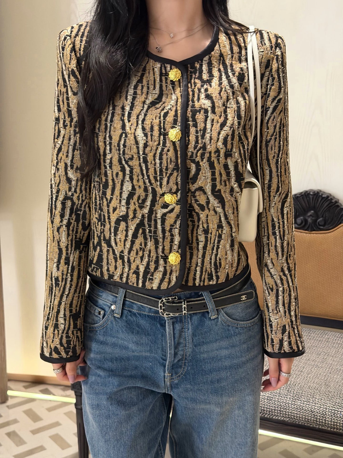 26FW New Crew-Neck Cropped Leopard-Print Jacket 🤎