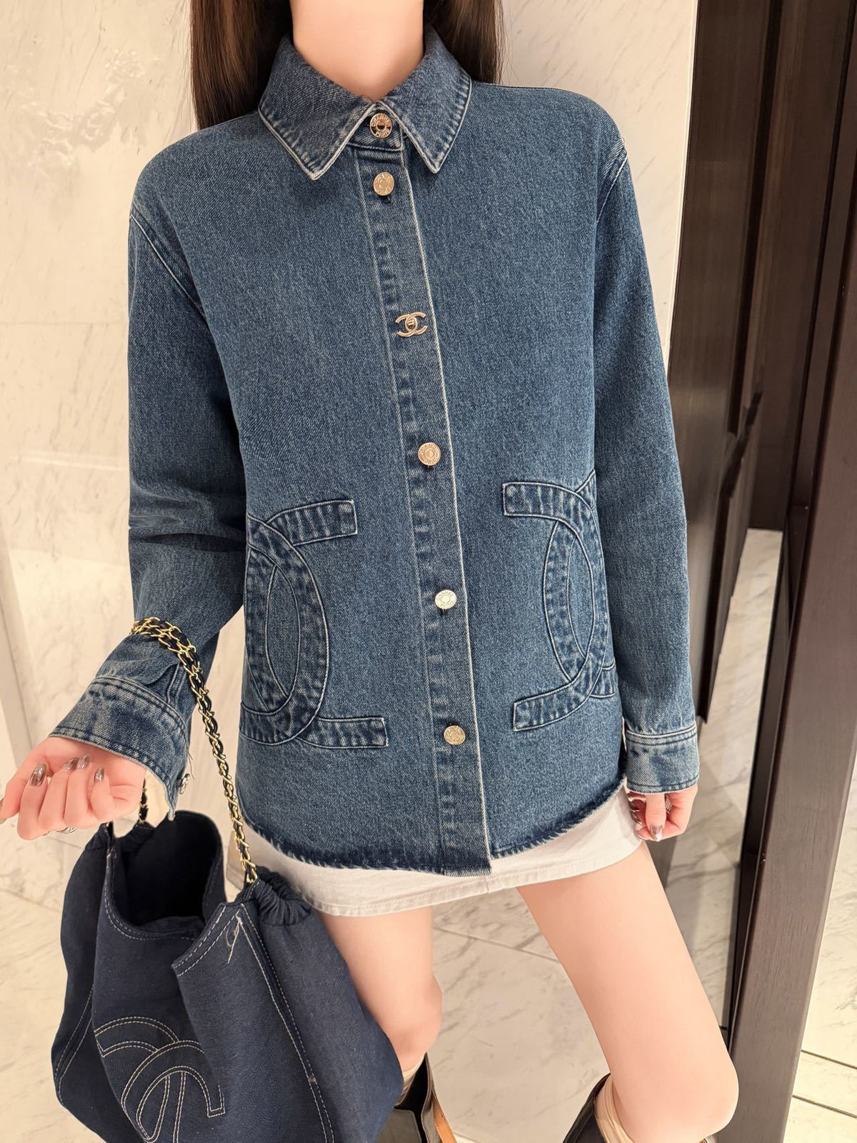 26FW Denim Shirt Jacket with New Logo Embellishment 🩵