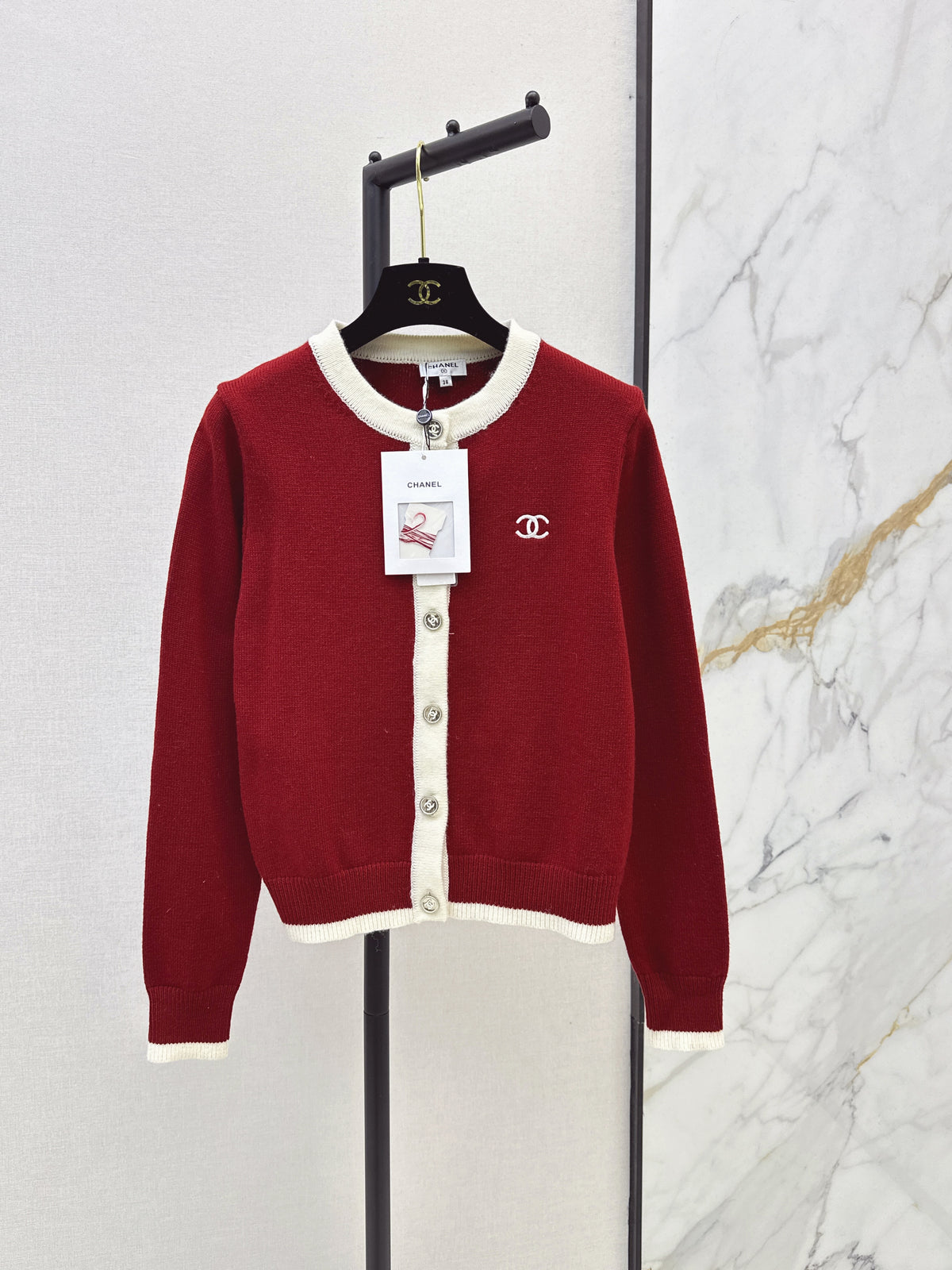 🎄Xmas🎄 26FW New Color-Block Trim Crew-Neck Cardigan 🤍❤️