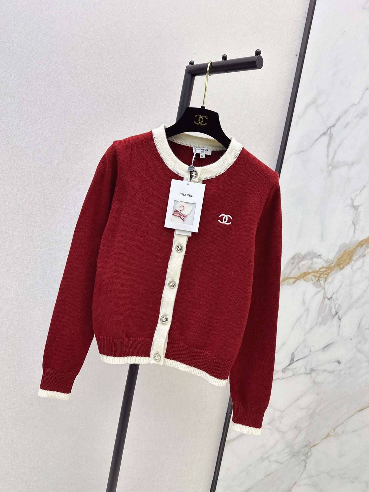 🎄Xmas🎄 26FW New Color-Block Trim Crew-Neck Cardigan 🤍❤️