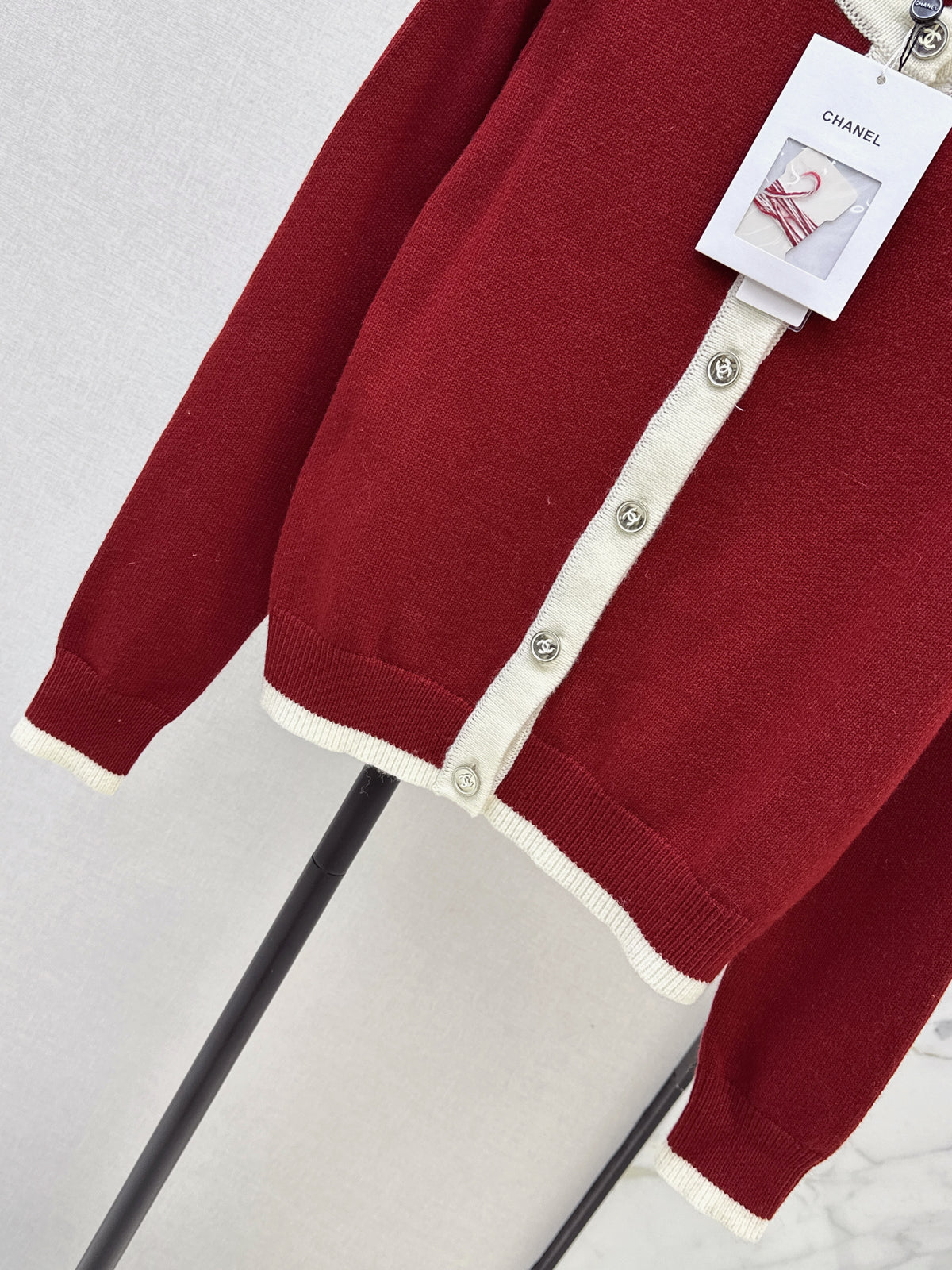 🎄Xmas🎄 26FW New Color-Block Trim Crew-Neck Cardigan 🤍❤️