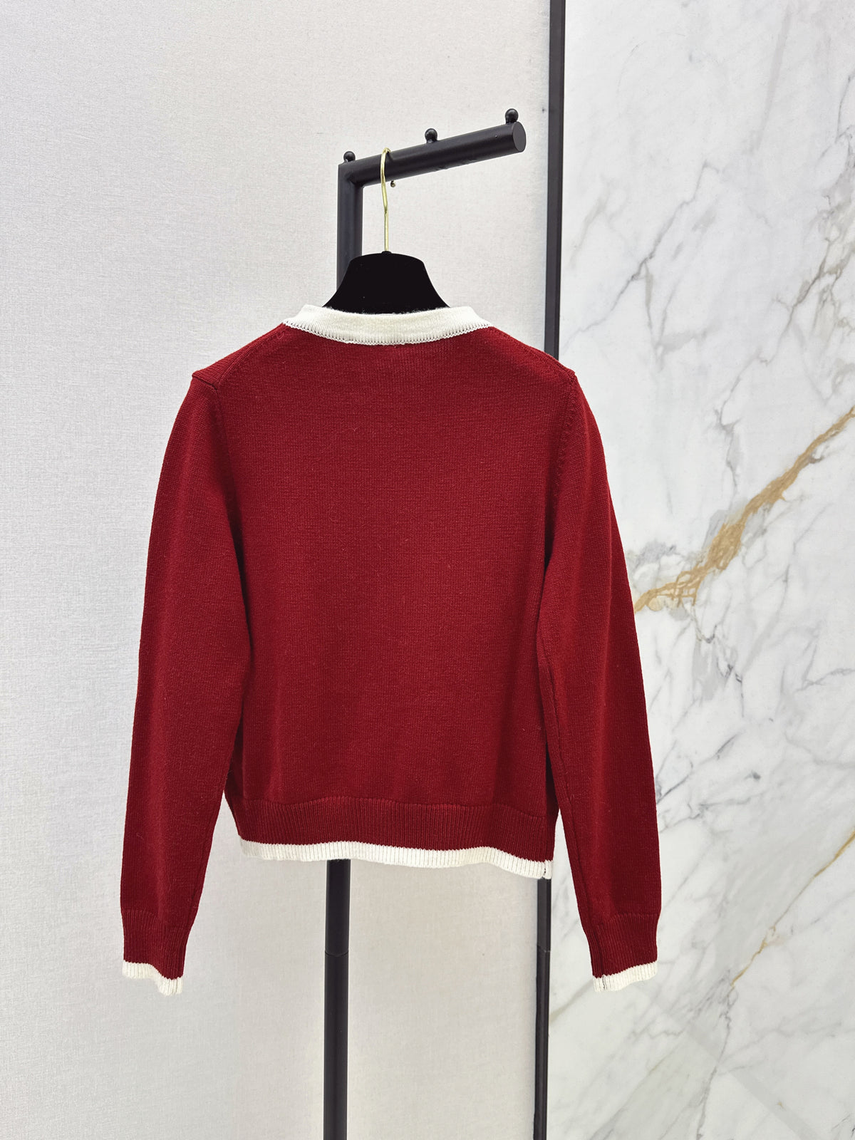 🎄Xmas🎄 26FW New Color-Block Trim Crew-Neck Cardigan 🤍❤️